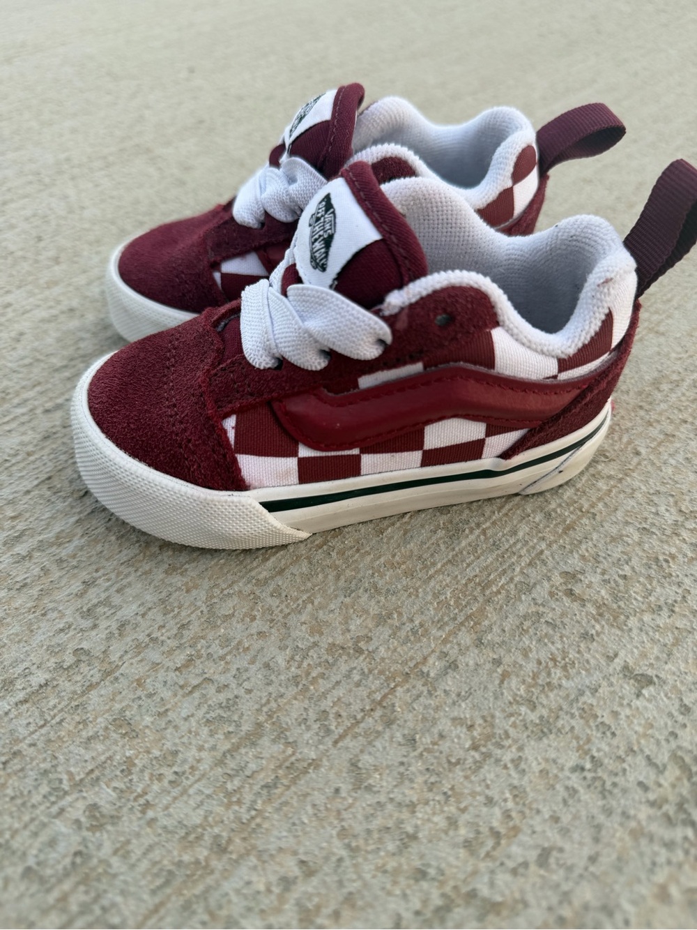 Vans Kids Checkerboard Skate Shoes - Burgundy and White